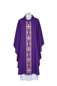 ORNAT w kolorze fioletowym z naszywanymi pasami 1-070-44