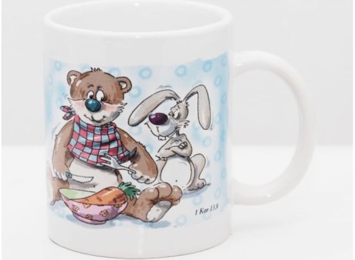 Kubek porcelanowy "Miłość nigdy nie ustaje!!!"