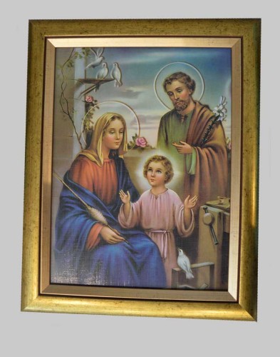 Obraz świętej Rodziny w ramie drewnianej za szkłem