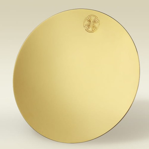 patena płaska złocona z krzyżykiem