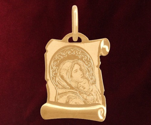 Złoty medalik papirus Matka Boska