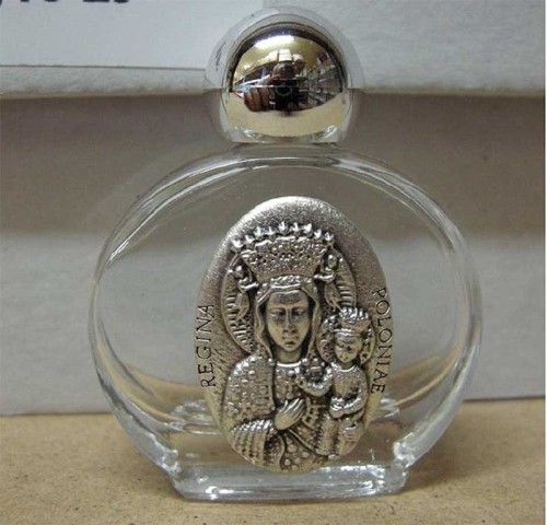 Mała buteleczka szklana na wodę święconą, olejek do namaszczania