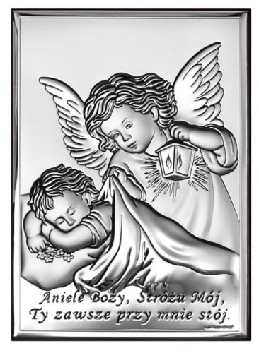 Obrazek z Aniołami i modlitwą " Aniele Boży.."