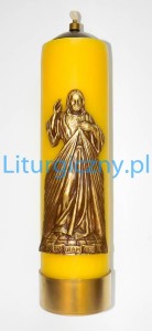 Świeca liturgiczna 30 cm z wkładem olejowym i aplikacją - Jezus Miłosierny