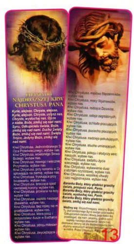 Zakładka do książki - Litania do najdroższej krwi Chrystusa Pana